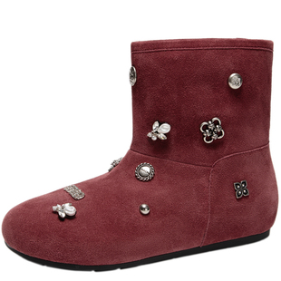 MIO米奥女鞋雪地靴新年红色冬季新款黑咖色棉鞋加绒保暖时装靴子