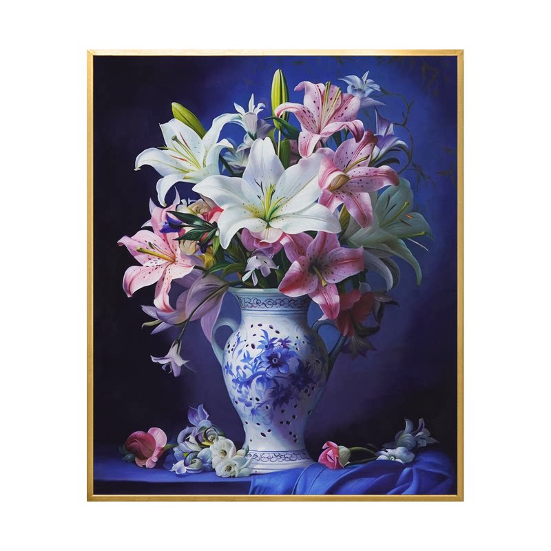 百年好合百合花手绘油画客厅装饰画餐厅卧室入户玄关过道静物挂画