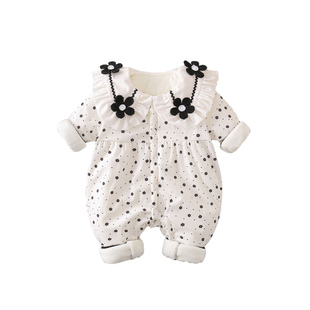 小月龄宝宝夹棉连体衣婴儿秋女宝加棉哈衣婴儿衣服冬装女孩薄棉