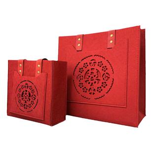 新款红色福喜寿字毛毡包加厚伴手礼袋手提袋简约托特包婚庆装红包