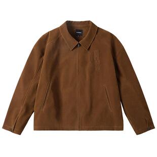 NMAX大码潮牌男装潮流反绒皮面料美式老钱风夹克宽松翻领休闲外套