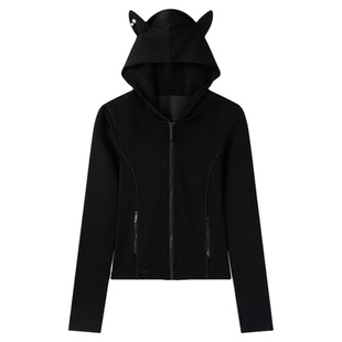 BJHG不计后果耳朵趣味卫衣外套女款春季美式新款连帽紧身运动外套