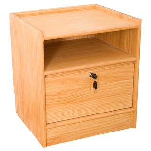 简约松木原木色床头柜带锁储物柜原木风格卧室半开放式床头柜