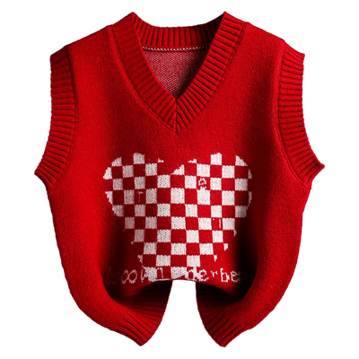 红色针织马甲女童毛衣春秋季