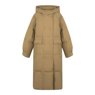 solighter 90白鸭绒吐司双排扣连帽羽绒服冬季2026新款长款面包服