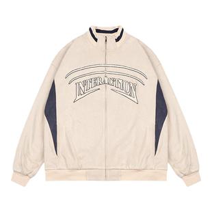 FEAROM复古美式街头加厚棉服外套仿麂皮绒立体刺绣撞色拼接夹克