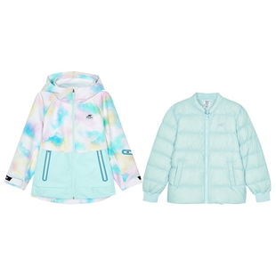 斯凯奇outlets儿童羽绒服冬季新款女童保暖防水连帽外套两件套