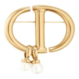 欧洲直邮Dior迪奥22新款女士镀金金属配白色树脂珠子CD字母胸针