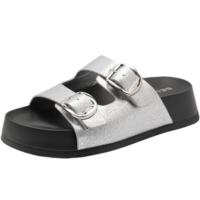 百丽银色勃肯鞋半拖鞋女