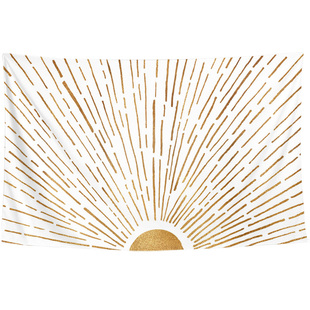 创意太阳光线仿金色招财中式大气客厅装饰海报背景布挂布墙布挂毯