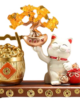 创意现代招财猫事事如意花艺摆件中式细长花瓶客厅玄关壁龛装饰