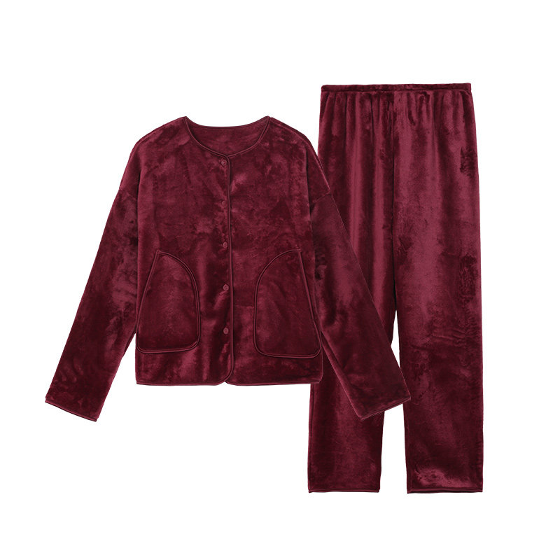 法兰绒加厚女款睡衣家居服套装