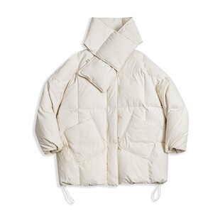 马登90白鸭绒云朵棒球羽绒服轻薄可拆卸围脖面包服保暖外套冬季女