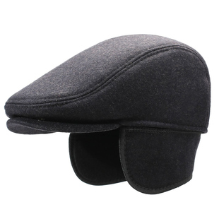 老人帽子男冬季羊毛呢保暖前进帽中老年人爸爸爷爷防寒护耳鸭舌帽