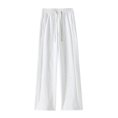 白灰色lulu运动卫裤女休闲阔腿裤