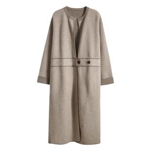 APCSHOP奢享体验 冬季重磅精益人字纹系扣女士长款纯羊绒大衣外套