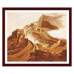 方形红色新年贺词办公室书房同款万里长城直播背景墙壁装饰贴图画