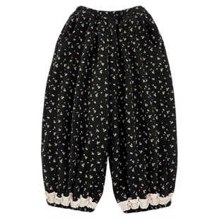 幼悠女童2025冬季新款加绒加厚碎花灯笼裤时尚保暖宽松女孩长裤潮