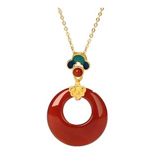 宫里上新红玛瑙项链女纯银玉吊坠毛衣链红色平安扣本命年生日礼物