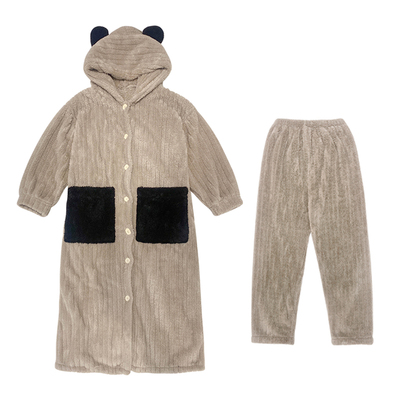 高级感大码连帽珊瑚绒睡衣女冬季