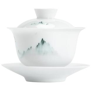 南山先生秘境手绘三才盖碗茶杯单个泡茶碗大号家用不烫手陶瓷茶具