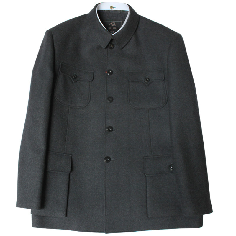 中山装套装中老年羊毛呢中山服外套父亲爷爷生日祝寿服装毛料男装