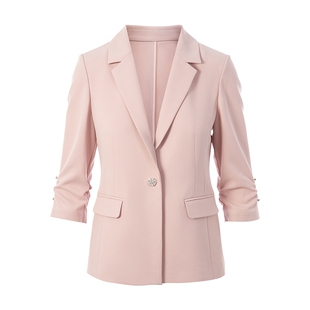 莱茵福莱尔西装外套女2025夏季新款七分袖上衣薄款设计感粉色正装