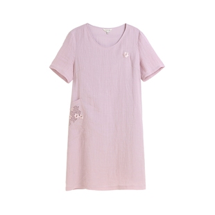 蒲PUKKA原创设计女装夏季新定制肌理苎麻镂空绣新中式连衣裙