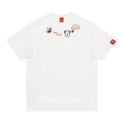 查尔斯桃心格子小狗纯棉短袖T恤