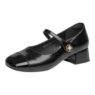 戈美其商场同款魔术贴玛丽珍女鞋2025新款黑色单鞋小皮鞋女配裙子