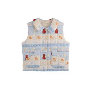 侘町2025新款空气夹棉冬季加厚睡衣女蓝色费尔岛米菲兔马甲家居服