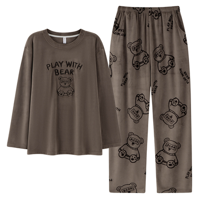 高档海岛绒睡衣套装保暖长袖