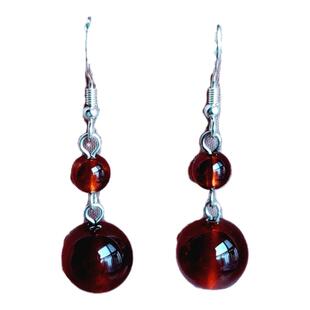 天然酒红石榴石耳饰大颗粒红宝石耳环彩宝日常小众流苏S925纯银