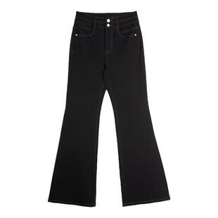 ELLE黑色高级感四面弹牛仔裤女2025秋新款小个子时髦通勤微喇裤子