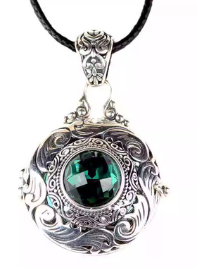 藏式大号S925纯银圆型嘎乌盒吊坠