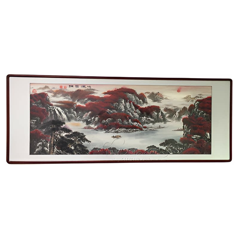 纯手绘国画红鸿运当头山水画芯客厅风水靠山办公室沙发新中式挂画