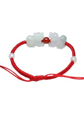 天然翡翠飞黄腾达三合合红绳手链