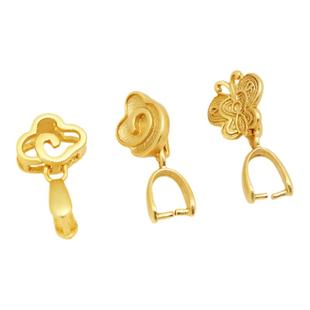 磨砂古法金吊坠扣头夹扣S925纯银DIY手工祥云蝴蝶翡翠琥珀水晶扣