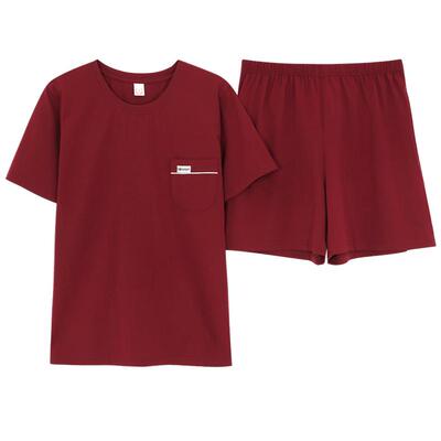 莱卡情侣睡衣夏季纯棉短袖新婚喜庆结婚红色家居服本命年男女套装