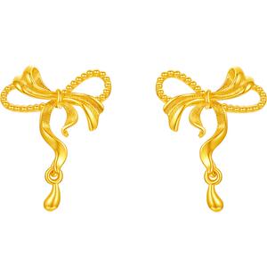 周六福黄金计价5G足金耳钉浪漫金丝耳饰少女心事系列节日礼物