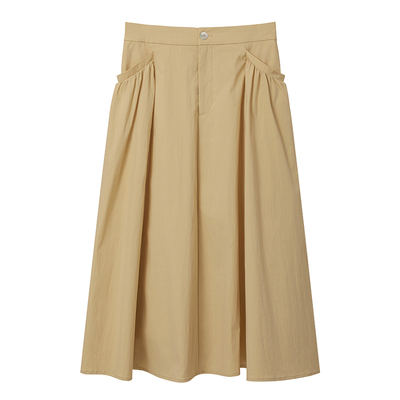 LLANO中长A字裙甜美抽褶口袋