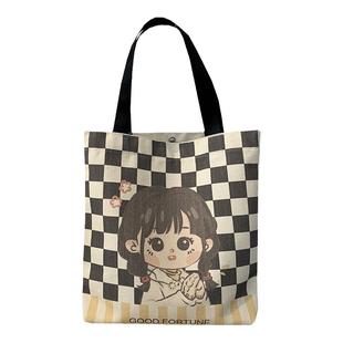 小号日系水桶托特帆布包简约百搭手拎大容量手提便当餐盒小包女潮