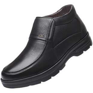 回力棉鞋男士冬季加绒真皮防滑加厚保暖皮鞋男中老年高帮爸爸鞋子