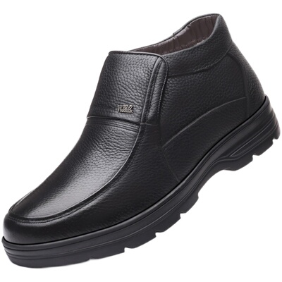 回力防滑中老年爸爸皮鞋保暖冬季