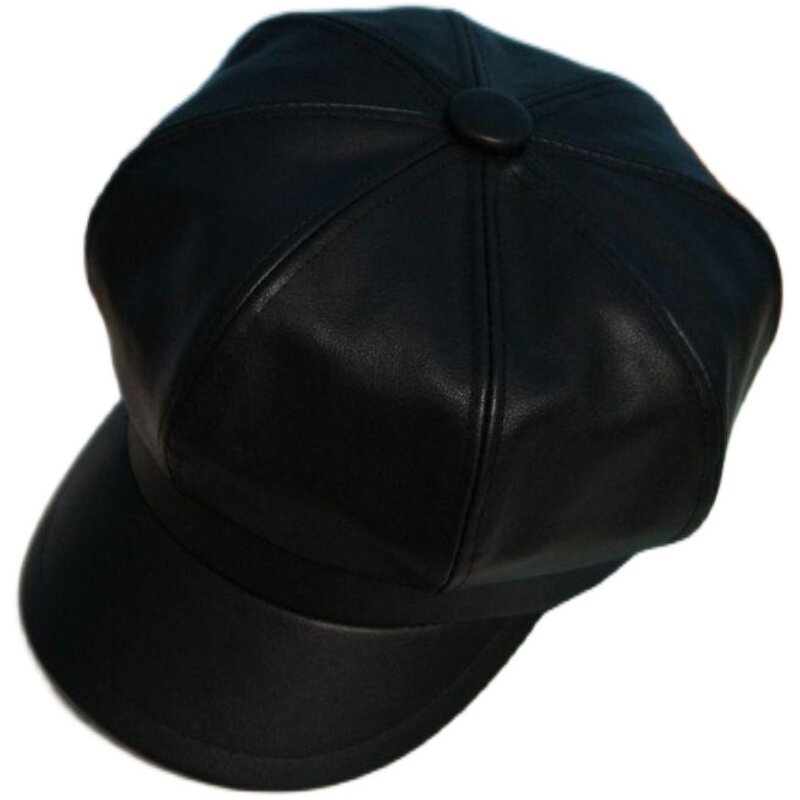 春秋冬女士皮质大号小头围八角帽 网红南瓜帽女画家帽 小辣椒帽子