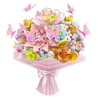 iblock花屿蝶花朵拼装积木花束