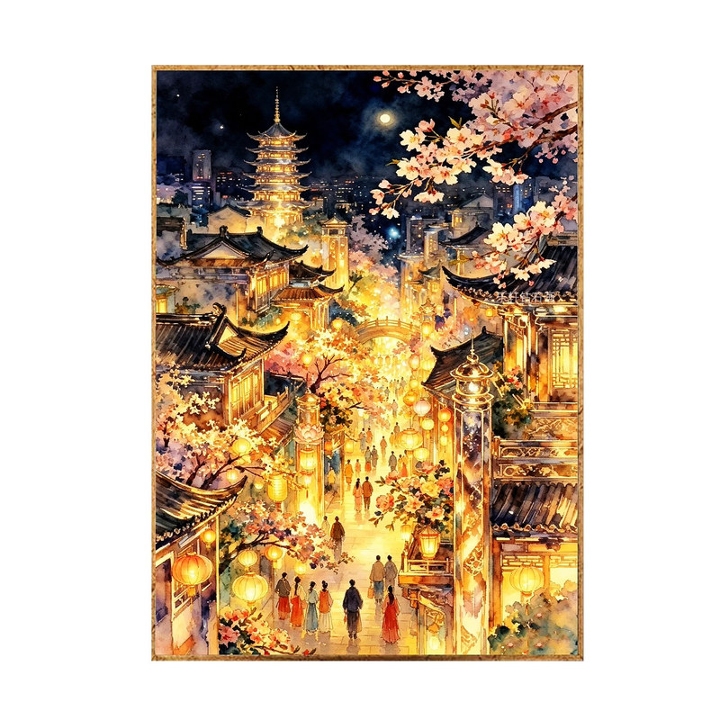 樱花古城钻石画方钻满点钻十字绣