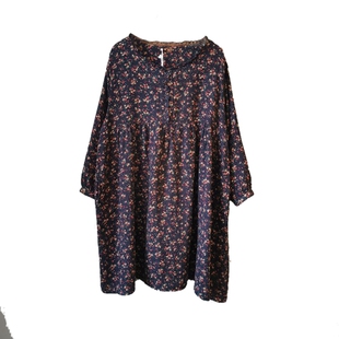 雪蓝杉夏款长绒棉纯棉长袖碎花棉麻长裙2025新款气质早春连衣裙女