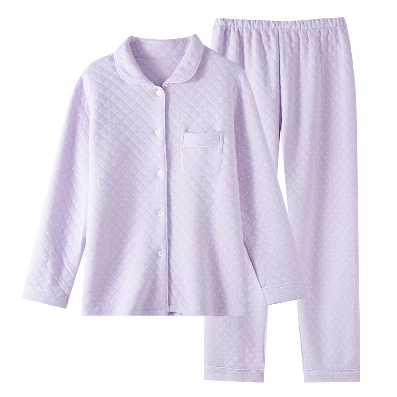 纯棉睡衣女新款空气棉春秋冬季加厚保暖女棉服三层夹棉家居服套装