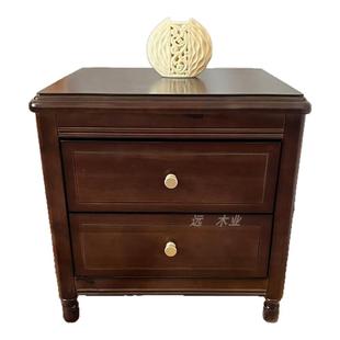 美式乡村实木床头柜简约现代家用卧室小型收纳柜咖啡色床边柜整装